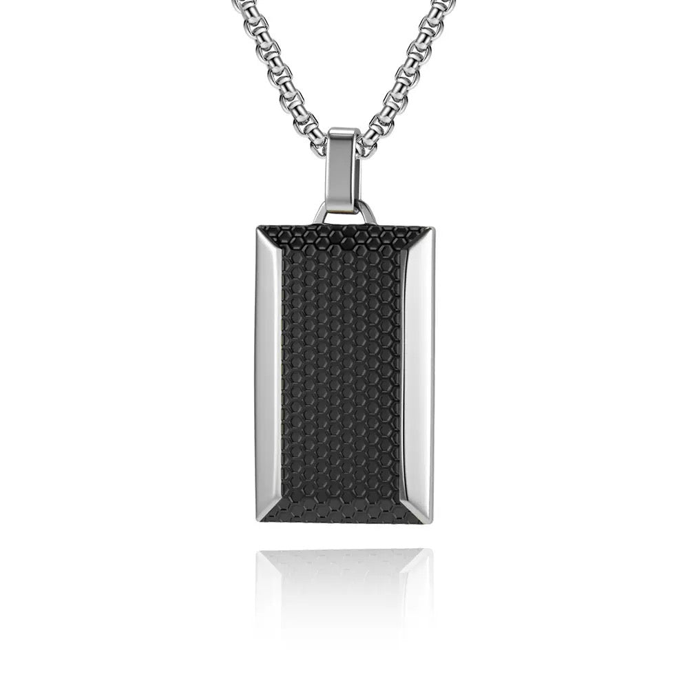 Silver Carbon Fiber Titanium Steel Dog Tag Necklace