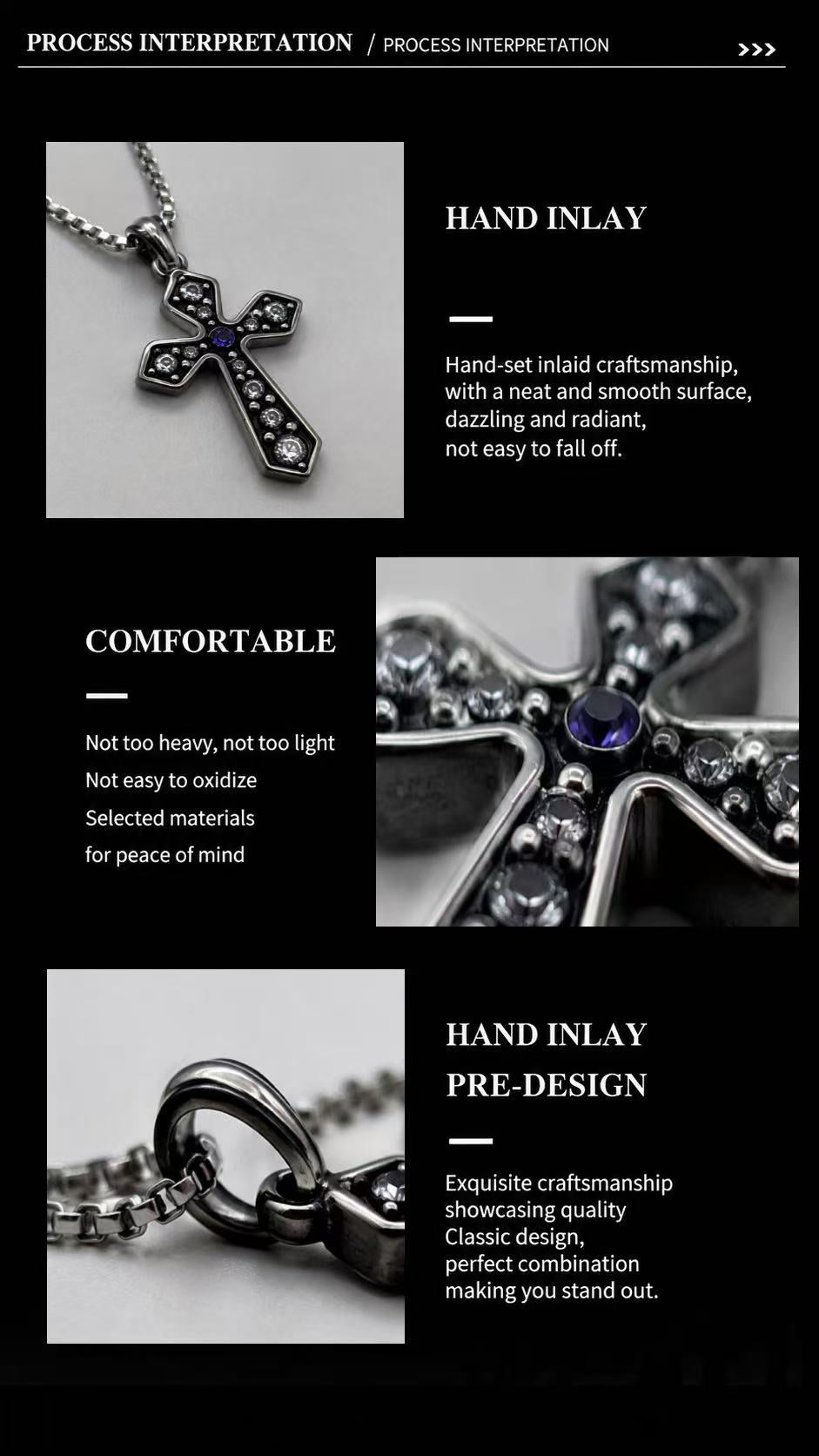 Multi-Diamond Wide Arm Vintage Cross Pendant - Men's Gothic Jewelry