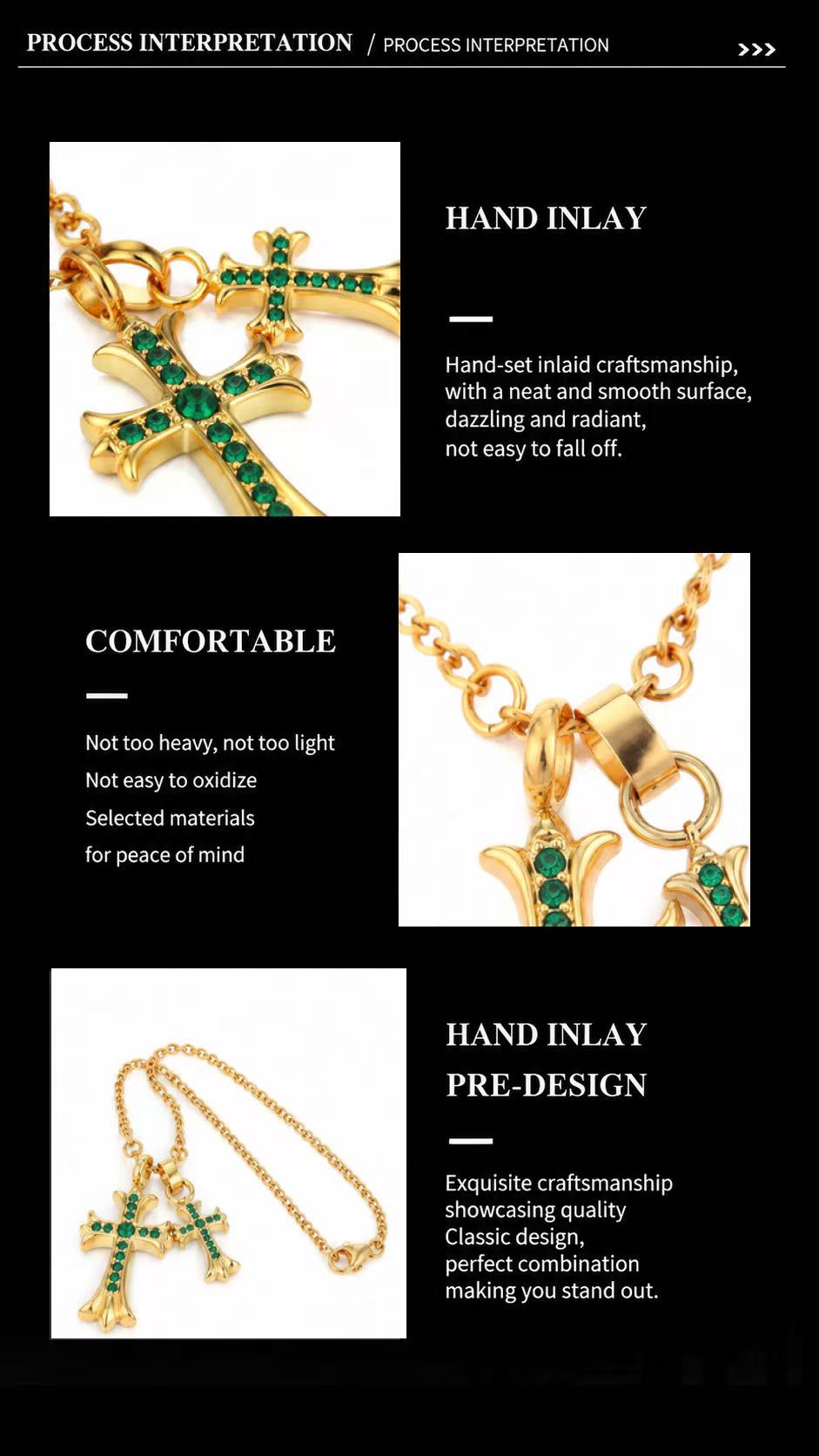 Colored Gemstone Titanium Steel Cross Necklace - Statement Jewelry