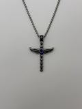 Angel Wing Amethyst Diamond Cross Pendant Necklace