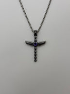 Angel Wing Amethyst Diamond Cross Pendant Necklace