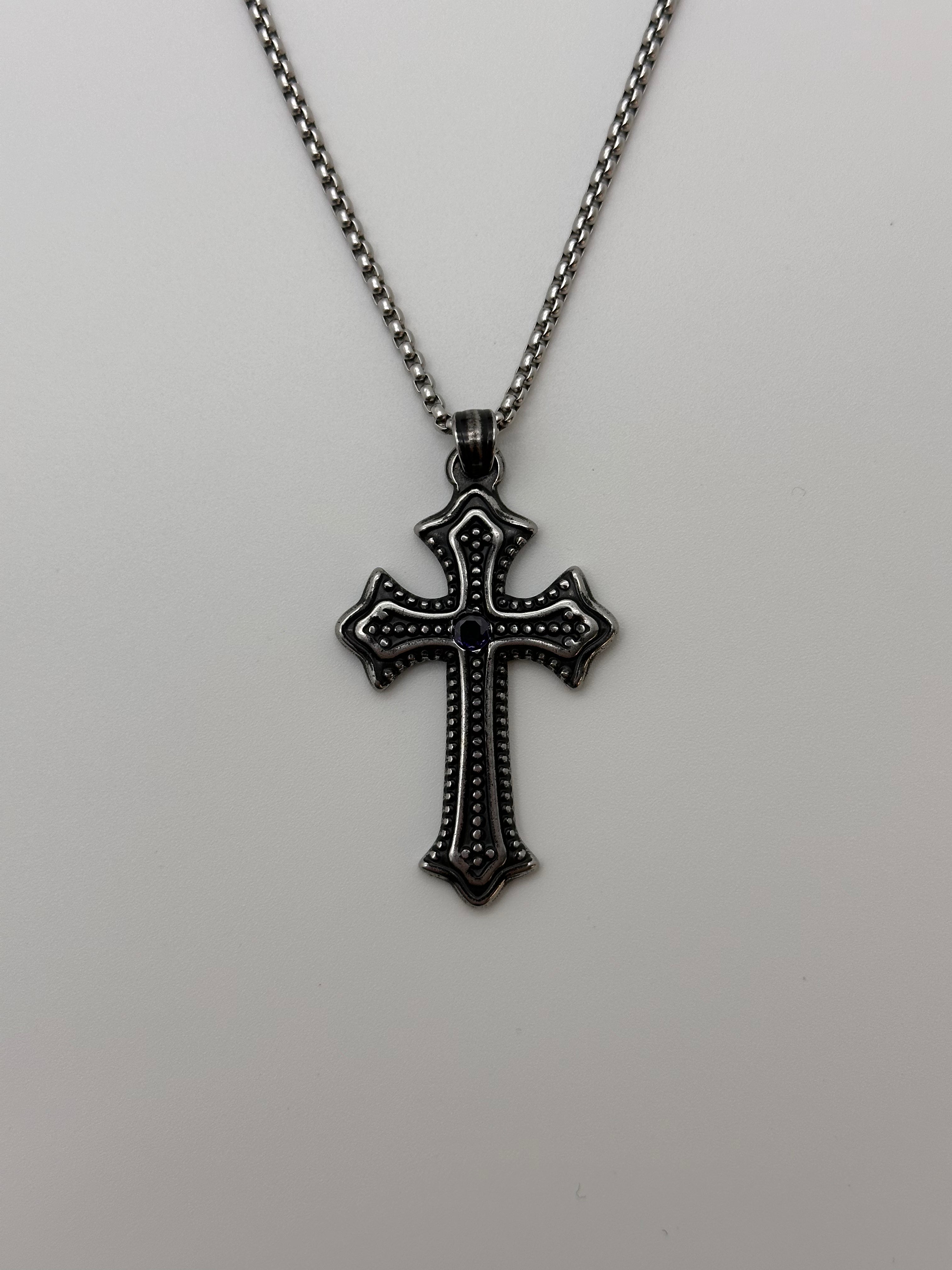 Diamond Center Vintage Cross Pendant Necklace