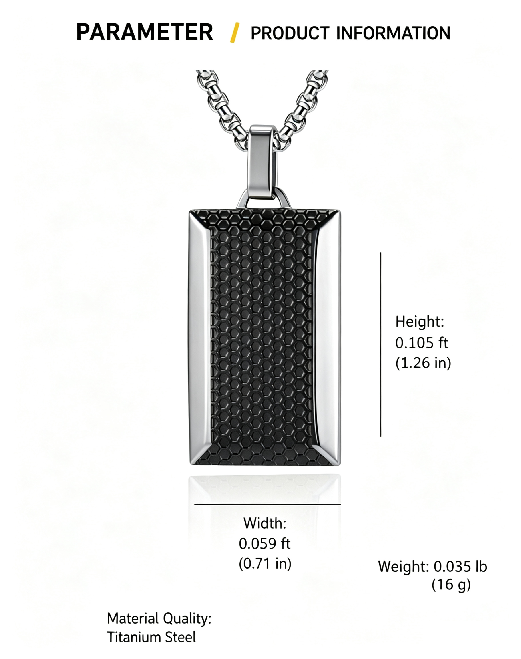 Silver Carbon Fiber Titanium Steel Dog Tag Necklace