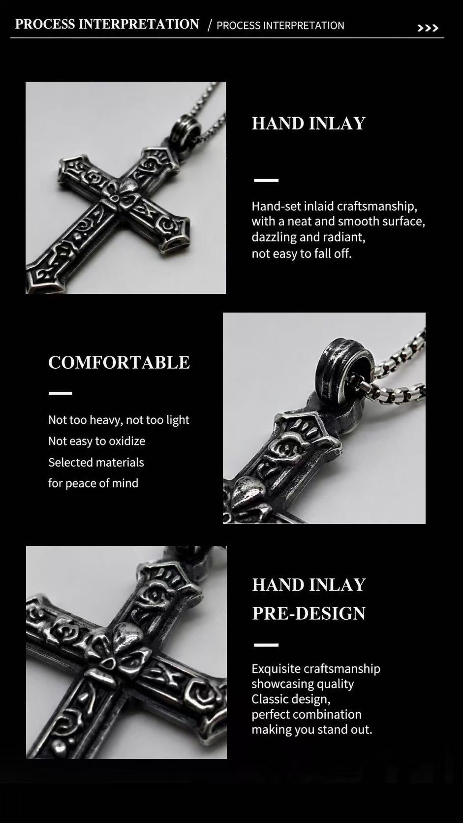 Gothic Demon Rose Vintage Cross Pendant - Men's Titanium Necklace
