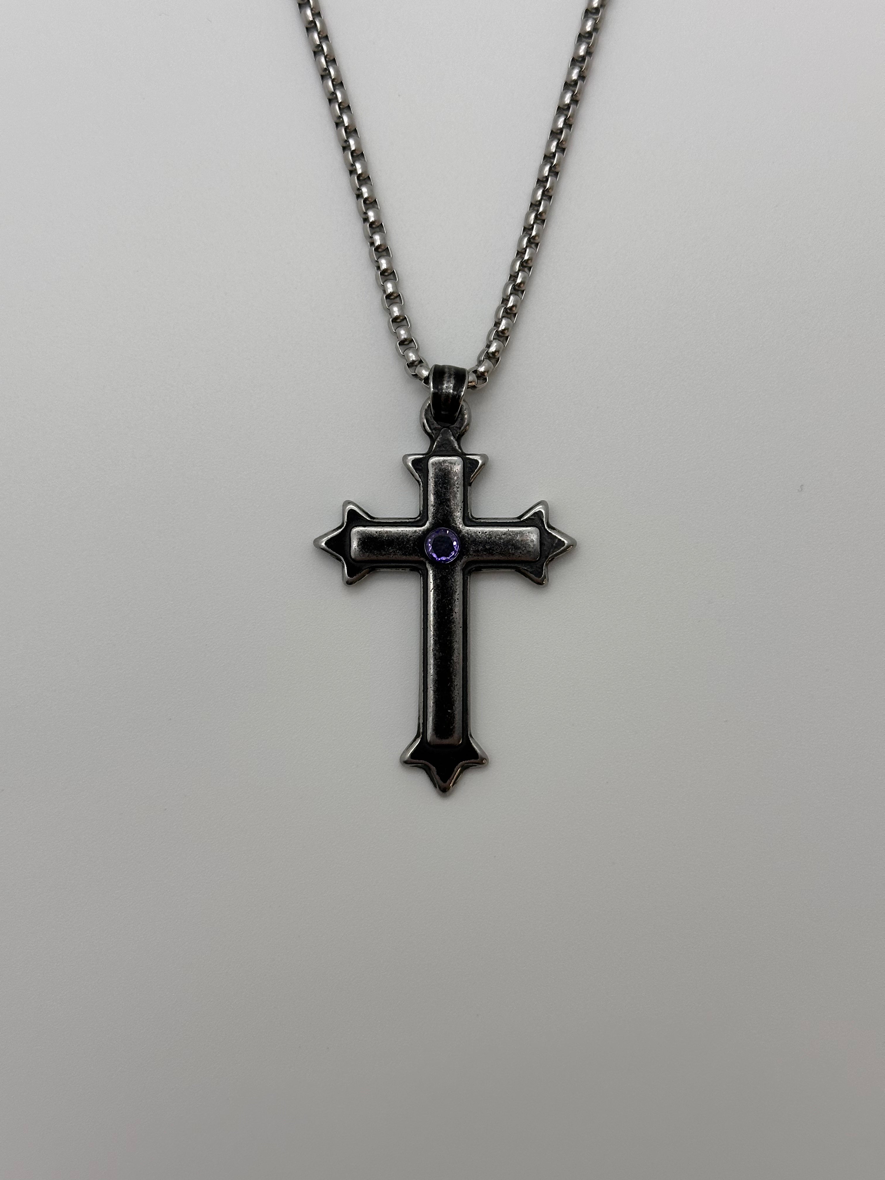Diamond Thorn Gothic Cross Pendant Necklace