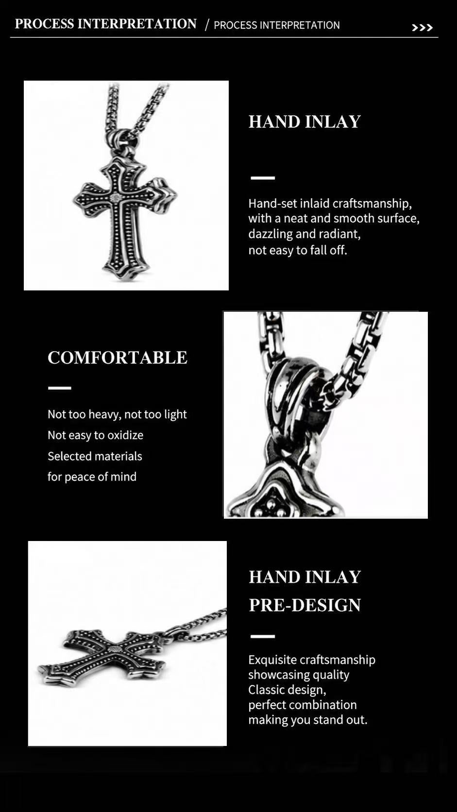 Diamond Center Vintage Cross Pendant Necklace - Gothic Streetwear