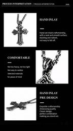 Diamond Center Vintage Cross Pendant Necklace - Gothic Streetwear