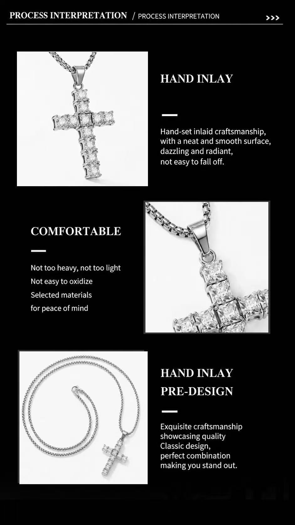 Square Gemstone Cross Necklace - Unisex Streetwear Jewelry
