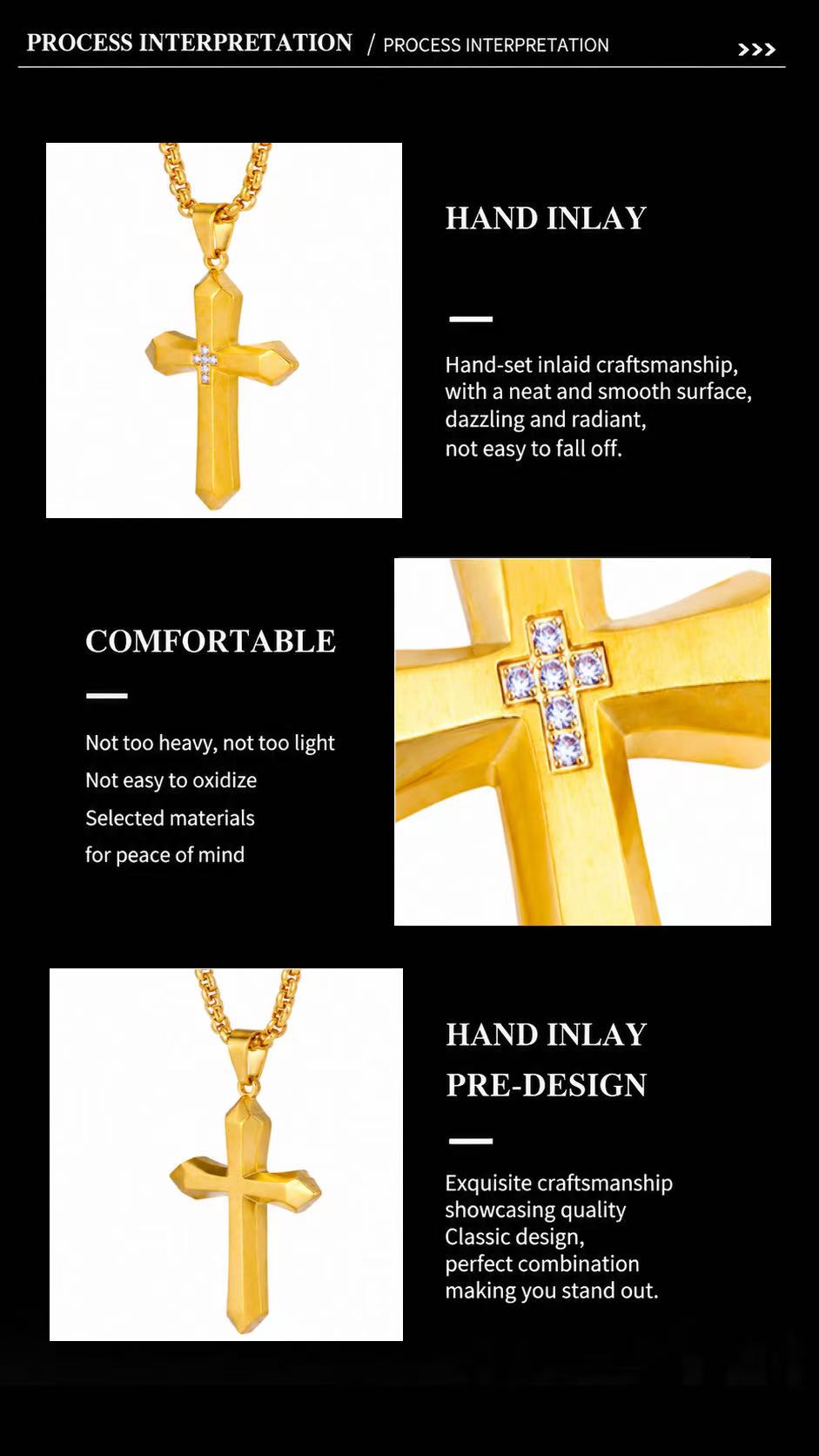 18K Gold Cross Pendant Necklace - Mens Streetwear Jewelry