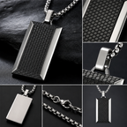 Silver Carbon Fiber Titanium Steel Dog Tag Necklace