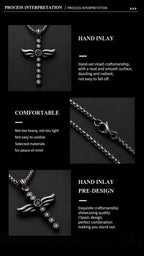 Angel Wing Amethyst Cross Pendant Necklace - Gothic Streetwear