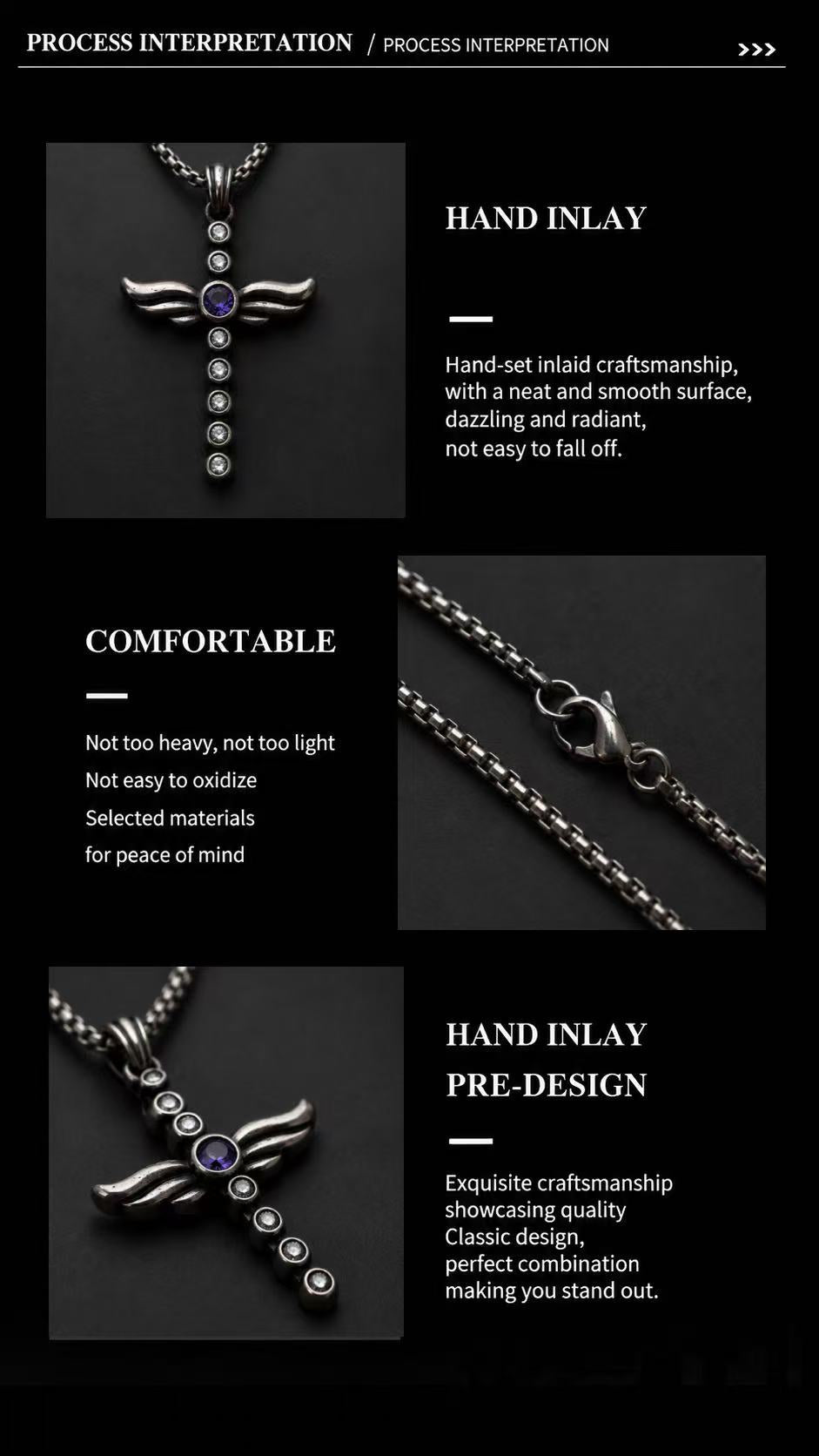 Angel Wing Amethyst Cross Pendant Necklace - Gothic Streetwear