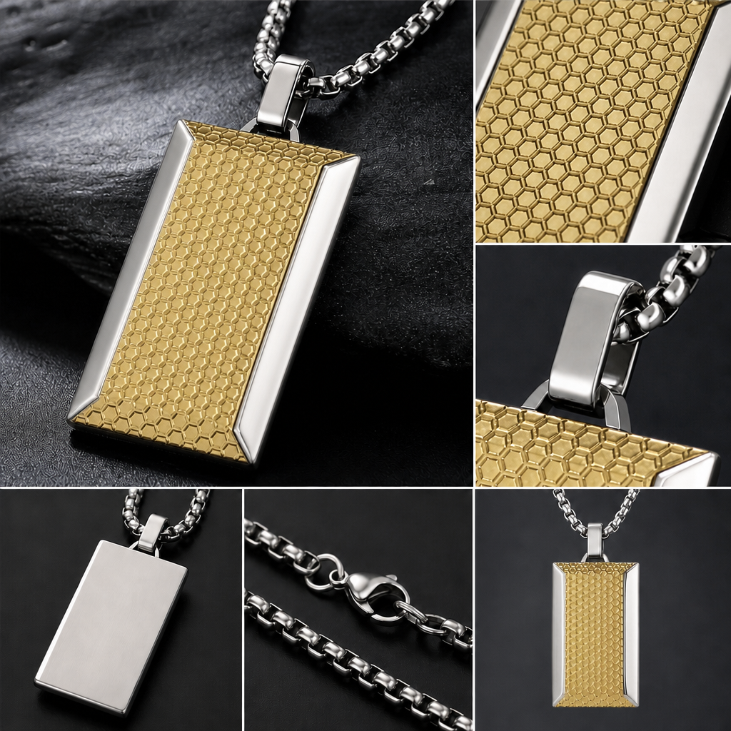 18K Gold Titanium Steel Dog Tag Necklace