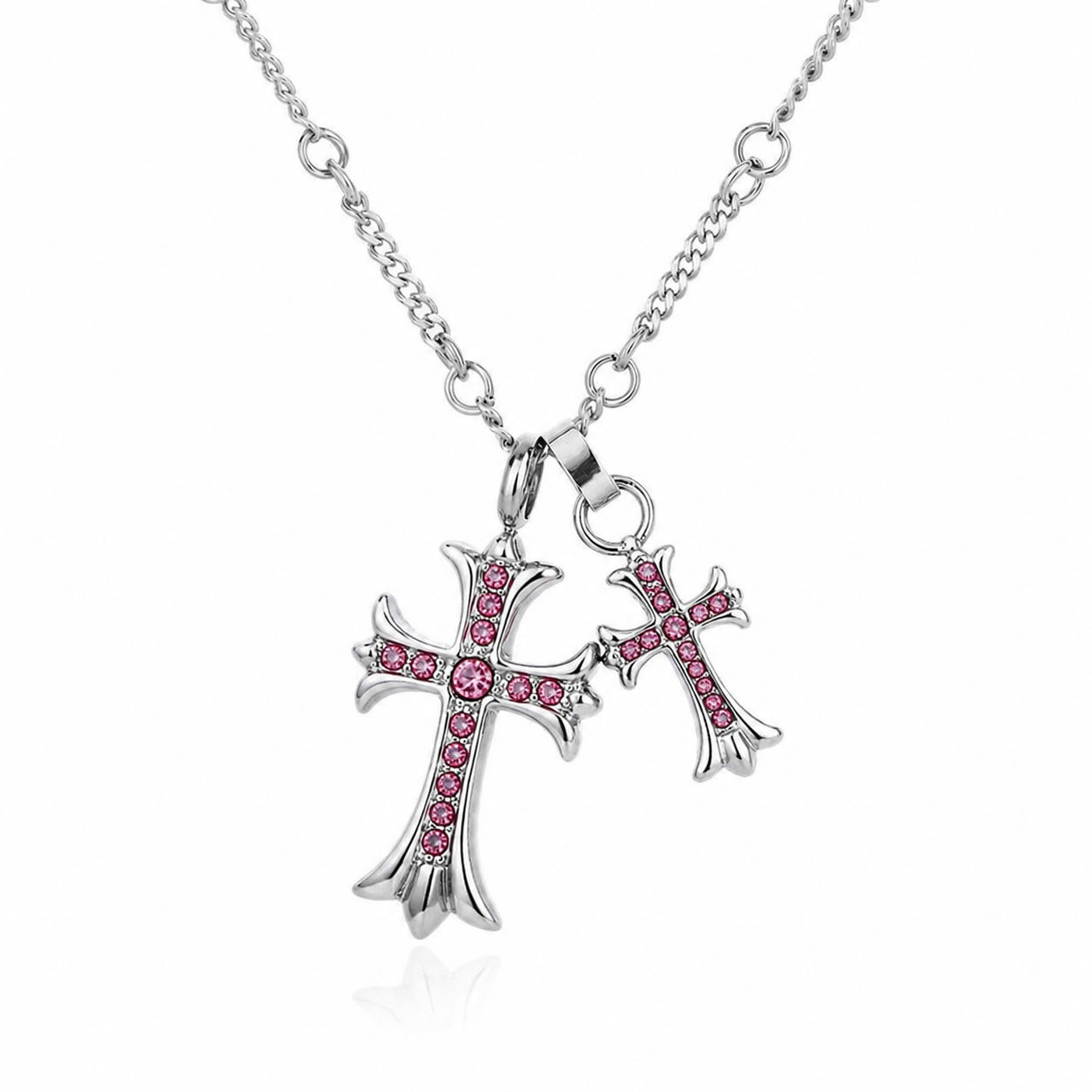 Colored Gemstone Titanium Steel Cross Necklace