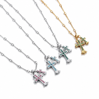 Colored Gemstone Titanium Steel Cross Necklace