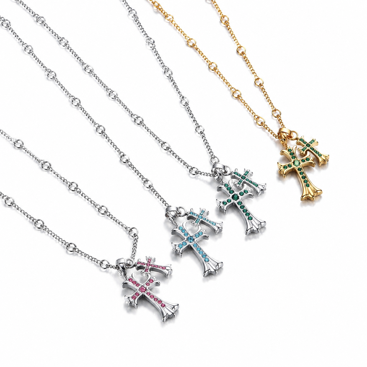 Colored Gemstone Titanium Steel Cross Necklace