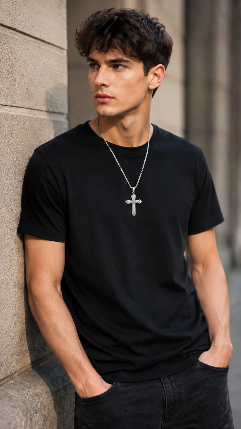 Titanium Steel Cross Pendant Necklace