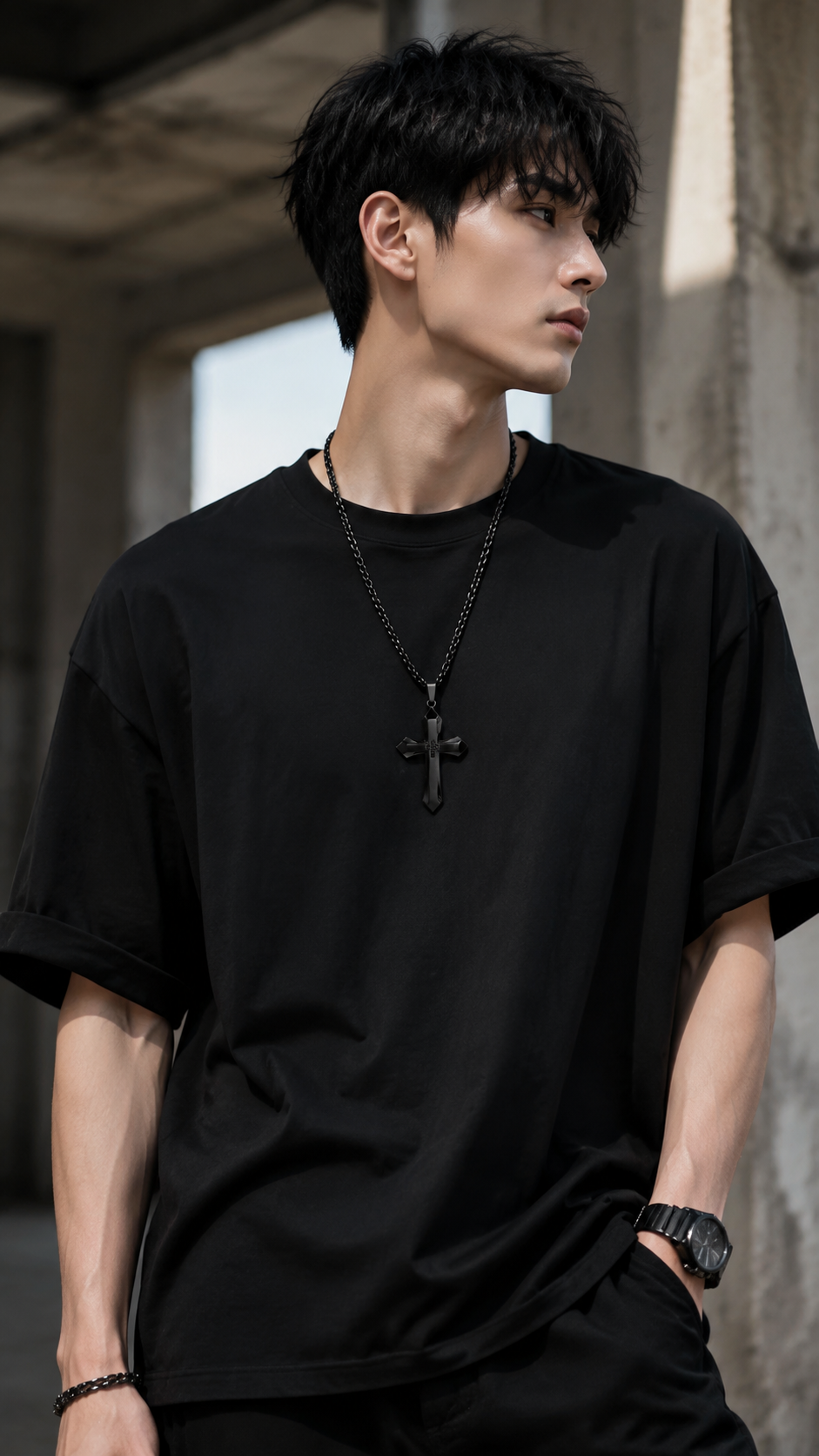Titanium Steel Cross Pendant Necklace