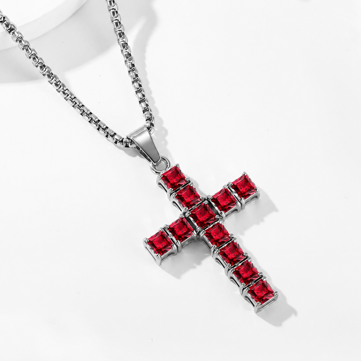 Square Gemstone Cross Necklace - Unisex Streetwear Jewelry