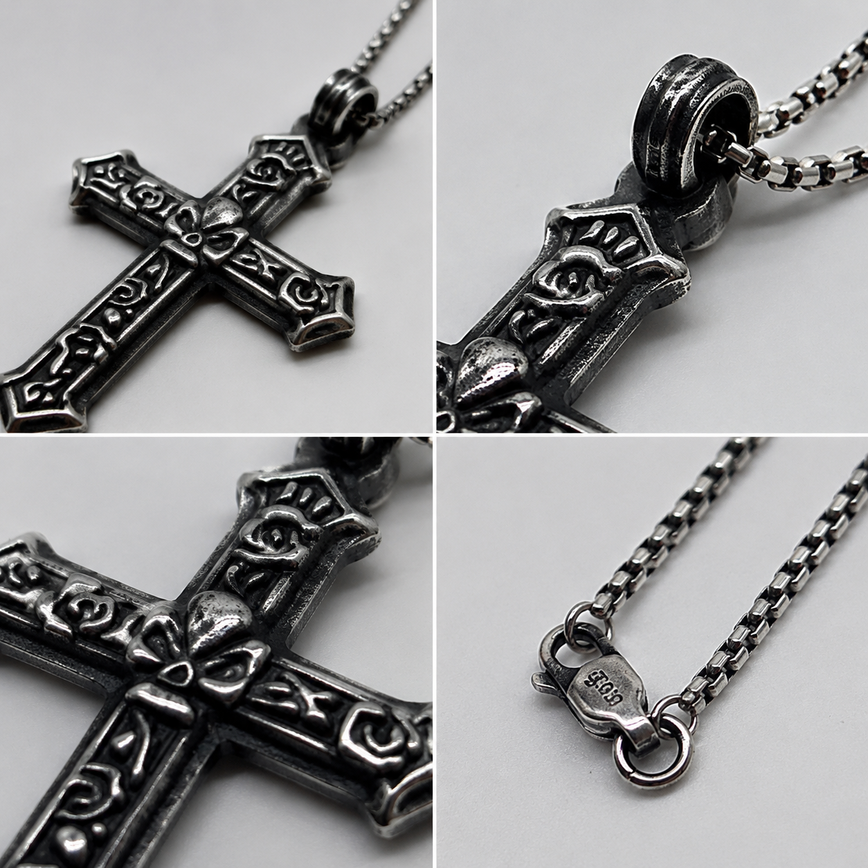 Gothic Demon Rose Vintage Cross Pendant Necklace