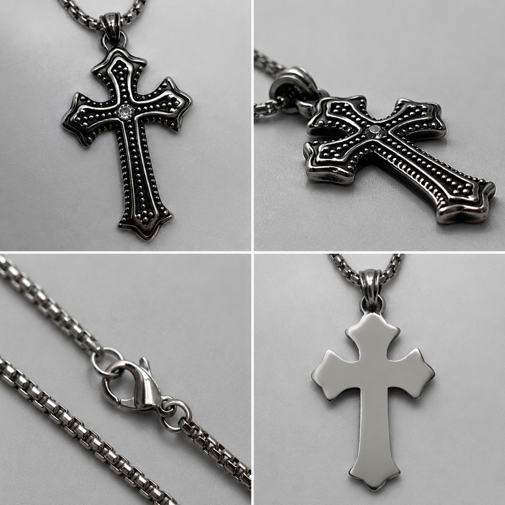 Diamond Center Vintage Cross Pendant Necklace