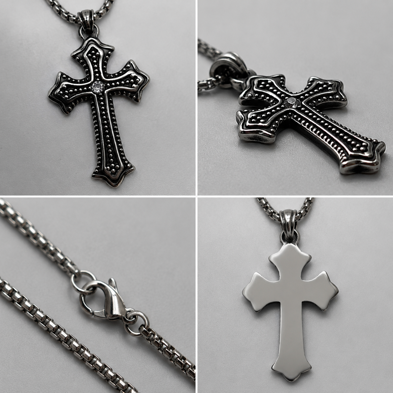 Diamond Center Vintage Cross Pendant Necklace