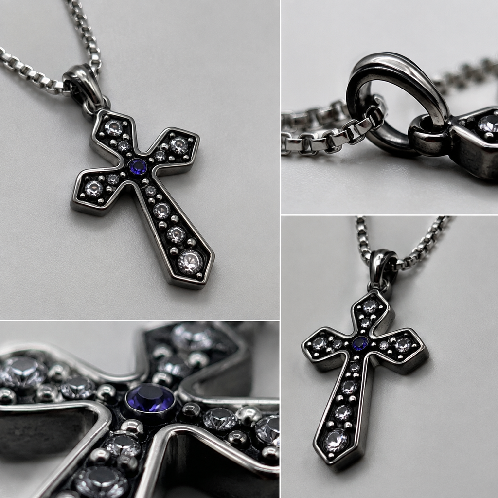 Multi-Diamond Wide Arm Vintage Cross Pendant Necklace