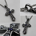Multi-Diamond Wide Arm Vintage Cross Pendant Necklace