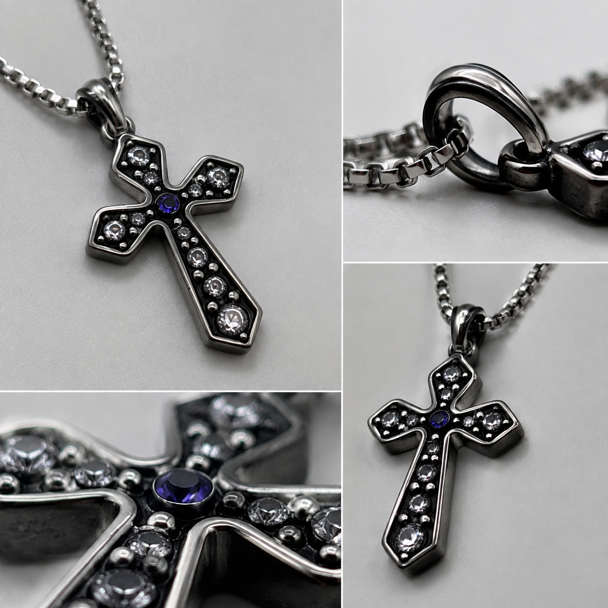 Multi-Diamond Wide Arm Vintage Cross Pendant Necklace