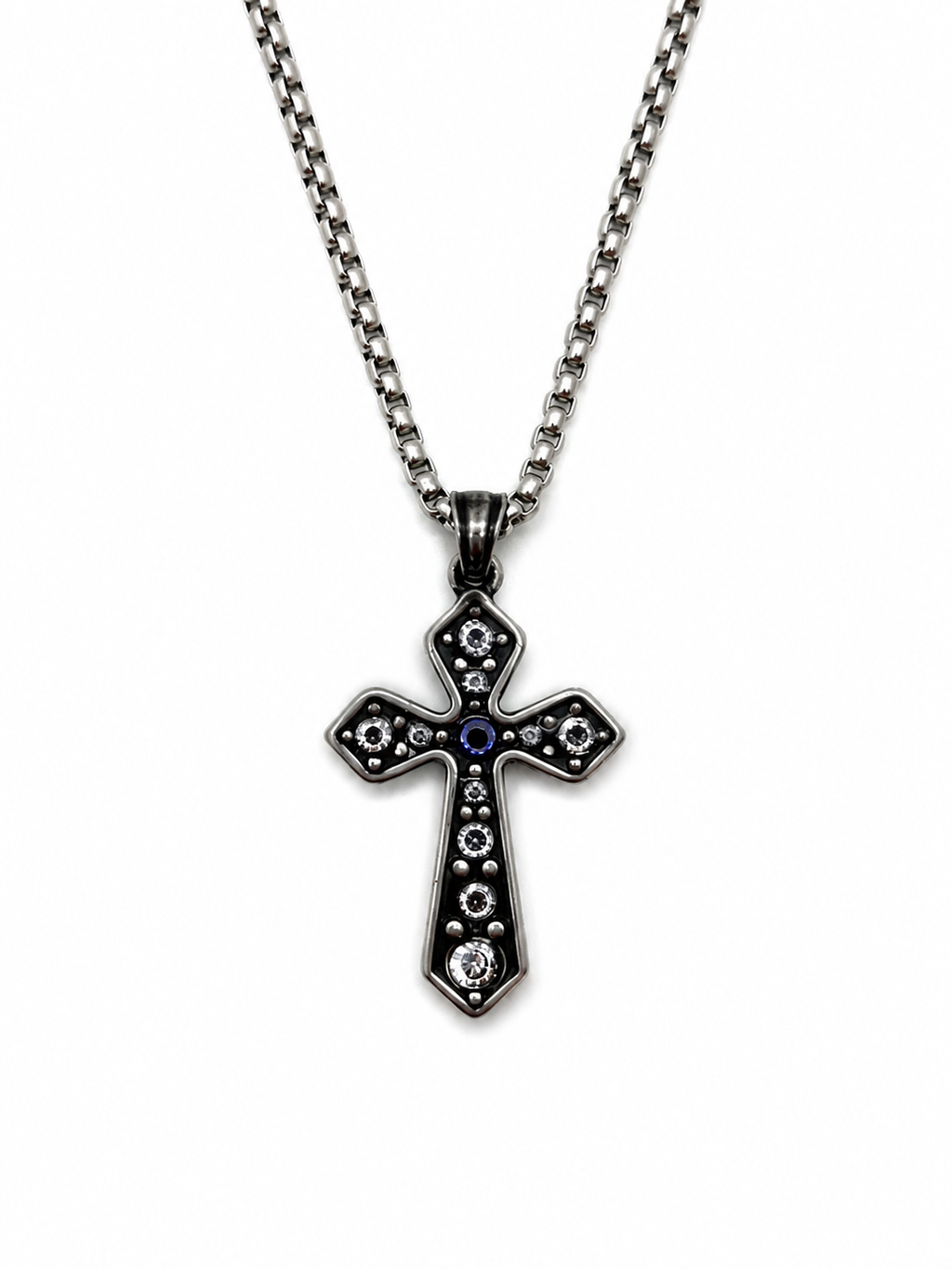 Multi-Diamond Wide Arm Vintage Cross Pendant Necklace