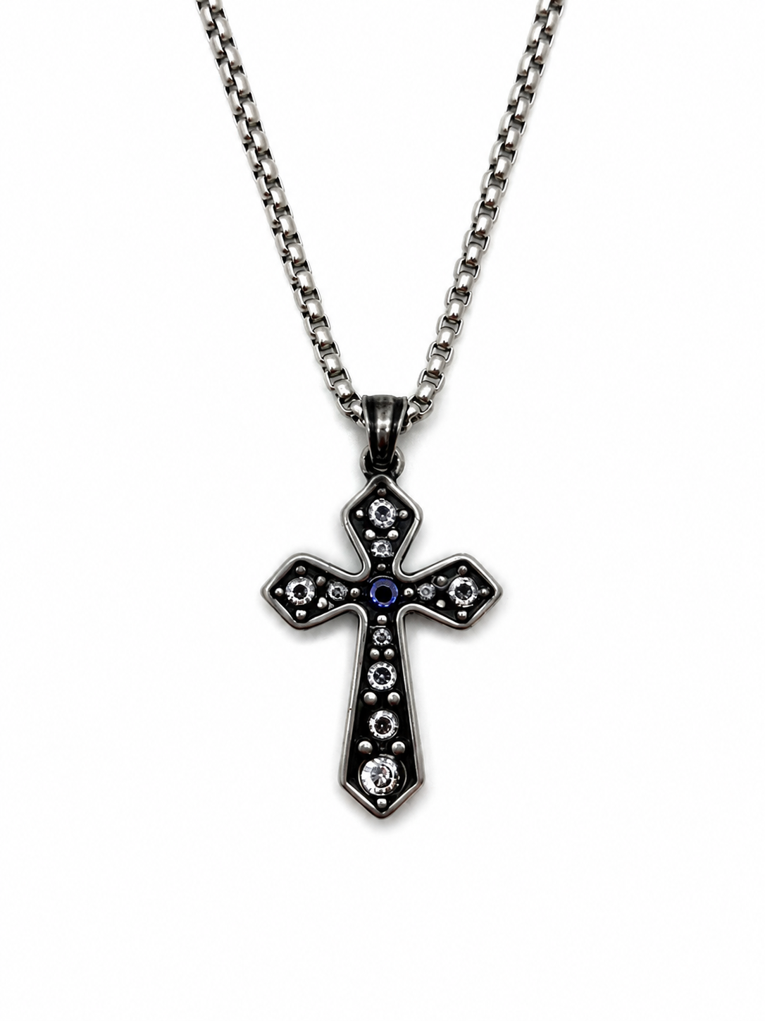 Multi-Diamond Wide Arm Vintage Cross Pendant Necklace