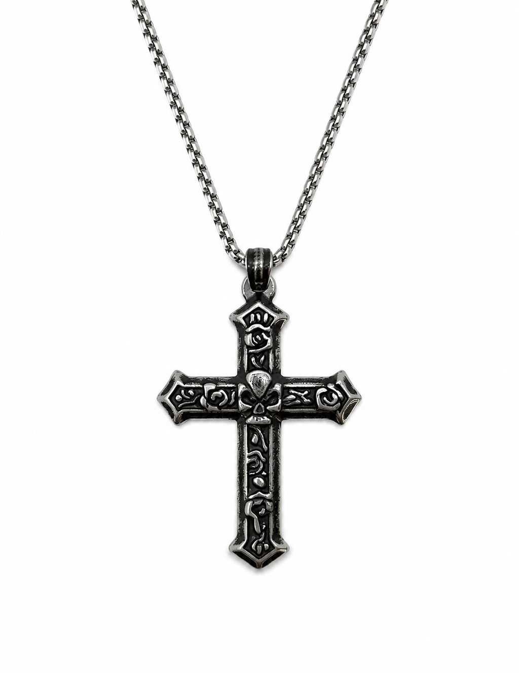 Gothic Demon Rose Vintage Cross Pendant Necklace