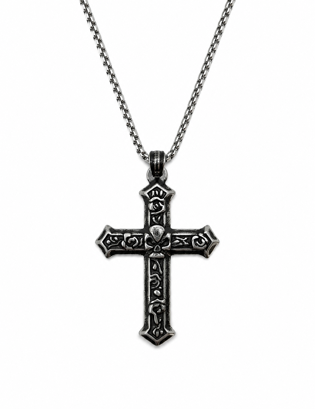 Gothic Demon Rose Vintage Cross Pendant Necklace