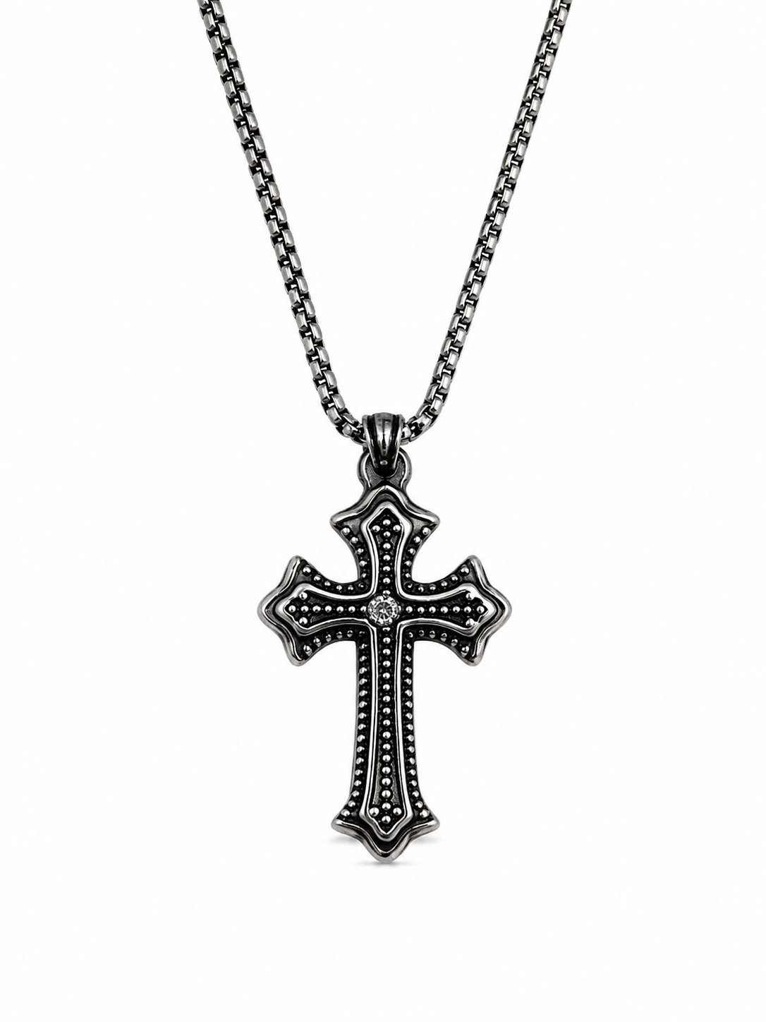 Diamond Center Vintage Cross Pendant Necklace
