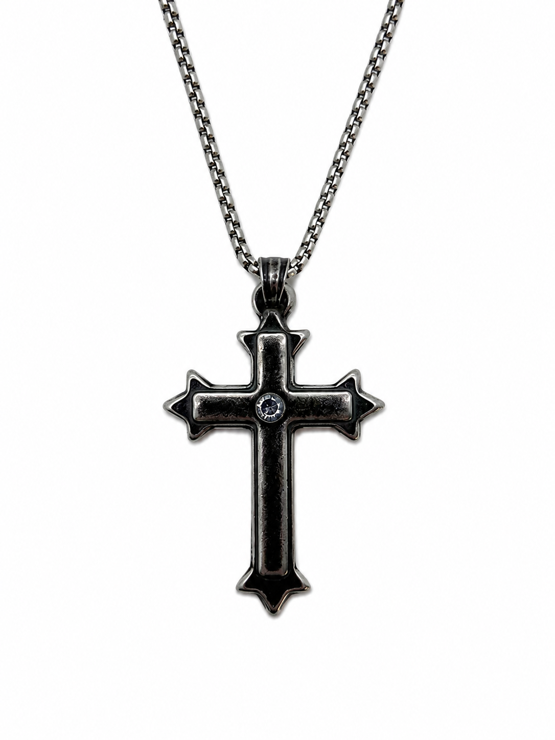 Diamond Thorn Gothic Cross Pendant Necklace