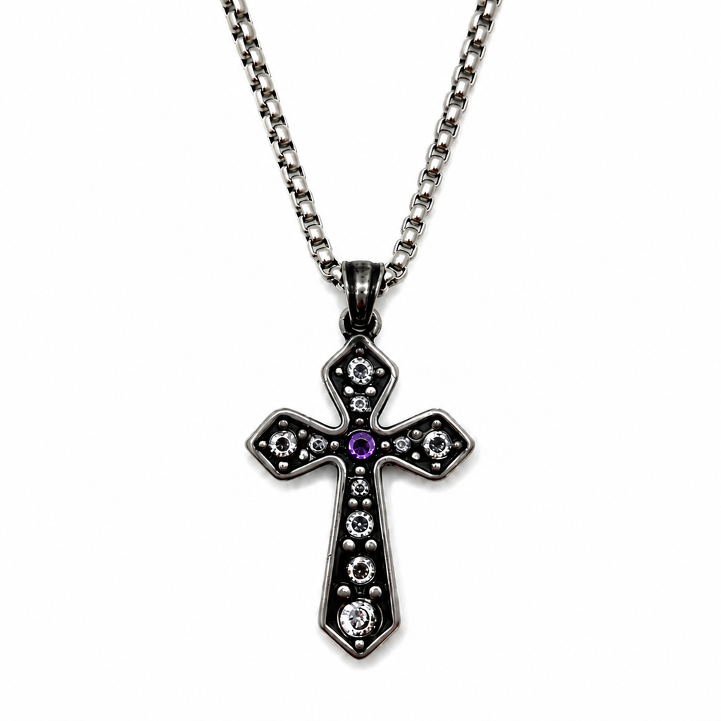 Multi-Diamond Wide Arm Vintage Cross Pendant Necklace