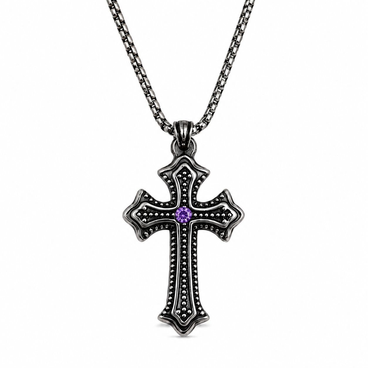 Diamond Center Vintage Cross Pendant Necklace