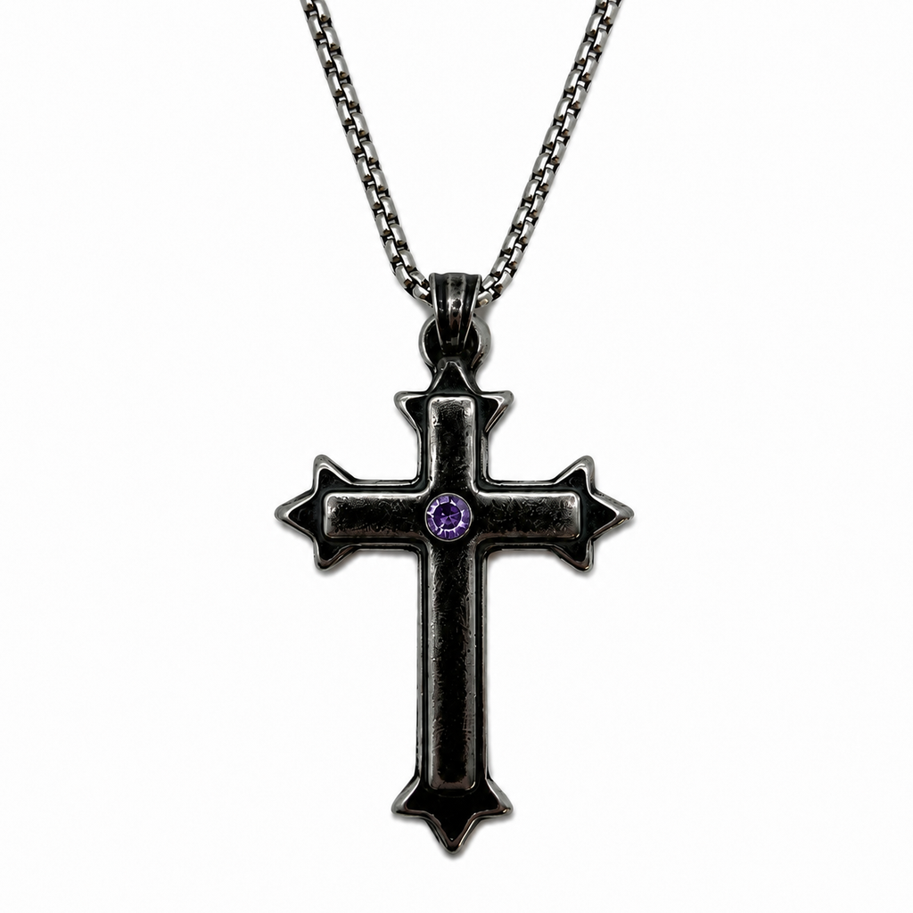 Diamond Thorn Gothic Cross Pendant Necklace