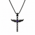 Angel Wing Amethyst Cross Pendant Necklace - Gothic Streetwear