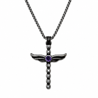Angel Wing Amethyst Cross Pendant Necklace - Gothic Streetwear