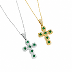 Emerald Green Gemstone Diamond Cross Pendant