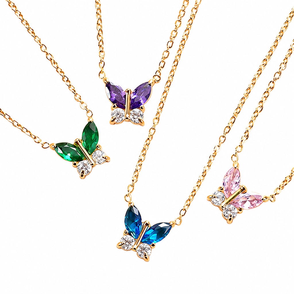 18K Gold Colored Gemstone Necklace - Womens Statement Jewelry