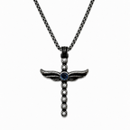 Angel Wing Amethyst Cross Pendant Necklace - Gothic Streetwear