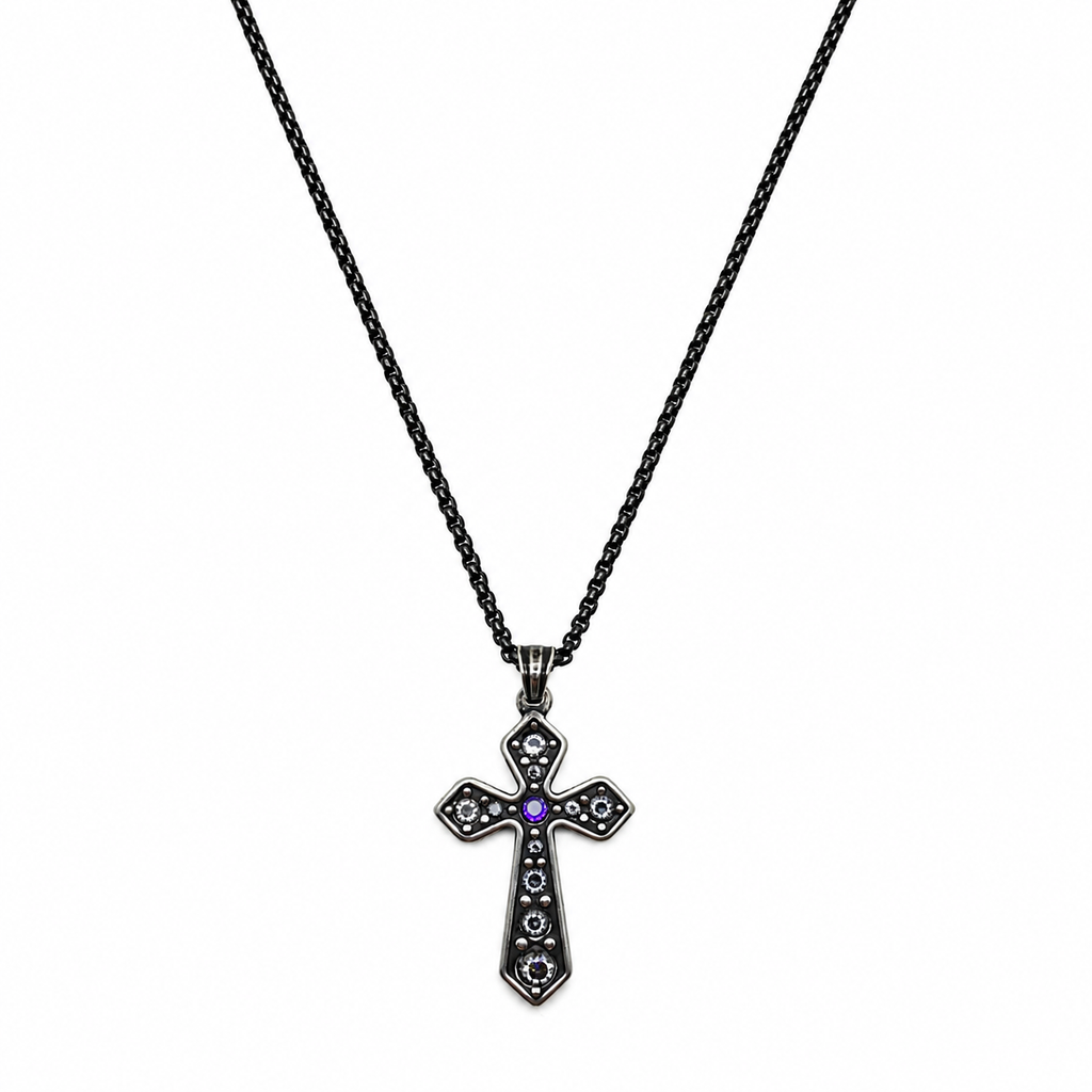 Multi-Diamond Wide Arm Vintage Cross Pendant - Men's Gothic Jewelry