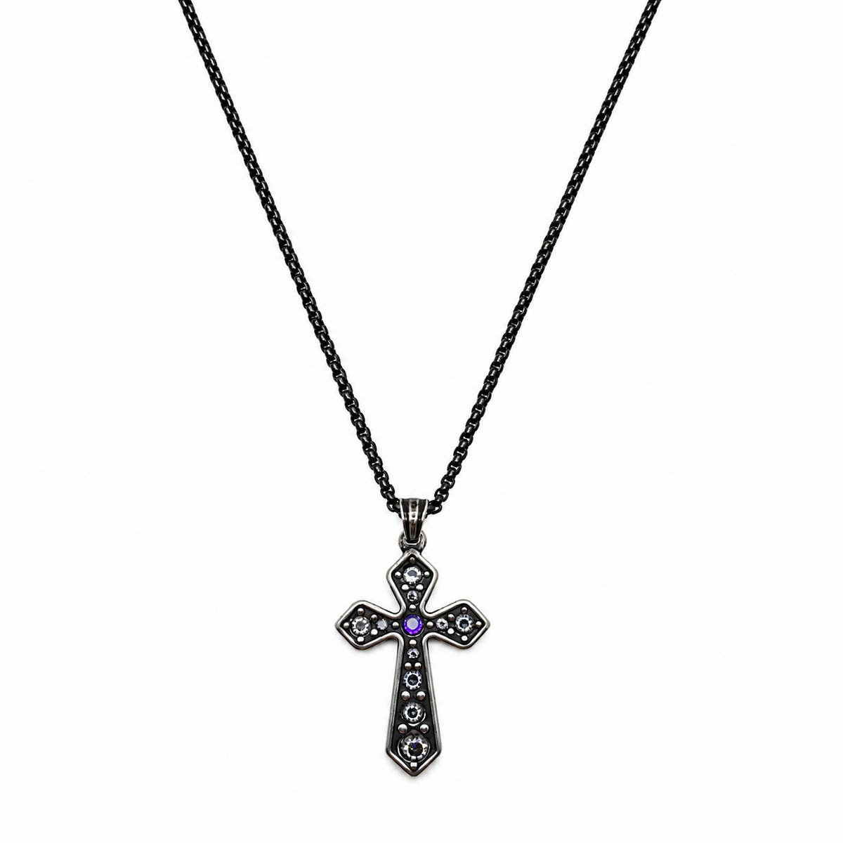 Multi-Diamond Wide Arm Vintage Cross Pendant - Men's Gothic Jewelry