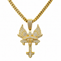 Iced Out Angel Wings Cross Pendant - Gothic Streetwear Jewelry