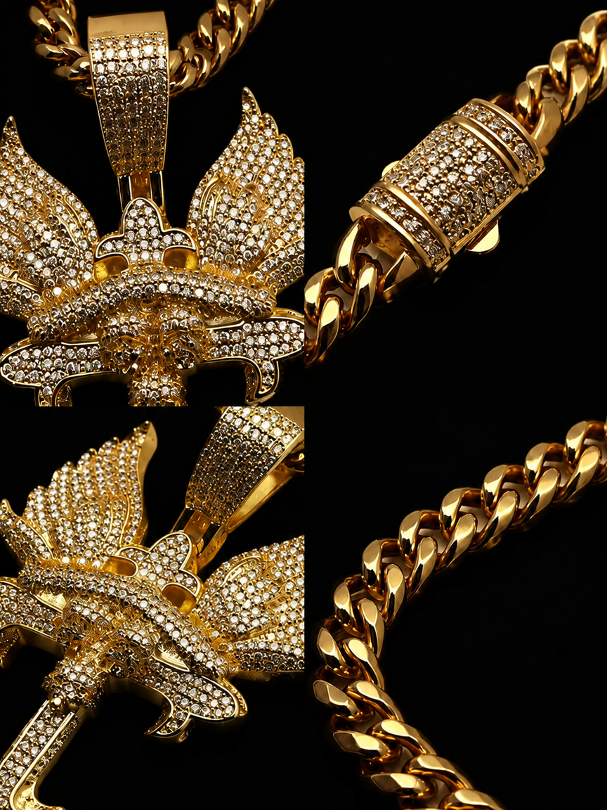 Iced Out Angel Wings Cross Pendant - Gothic Streetwear Jewelry