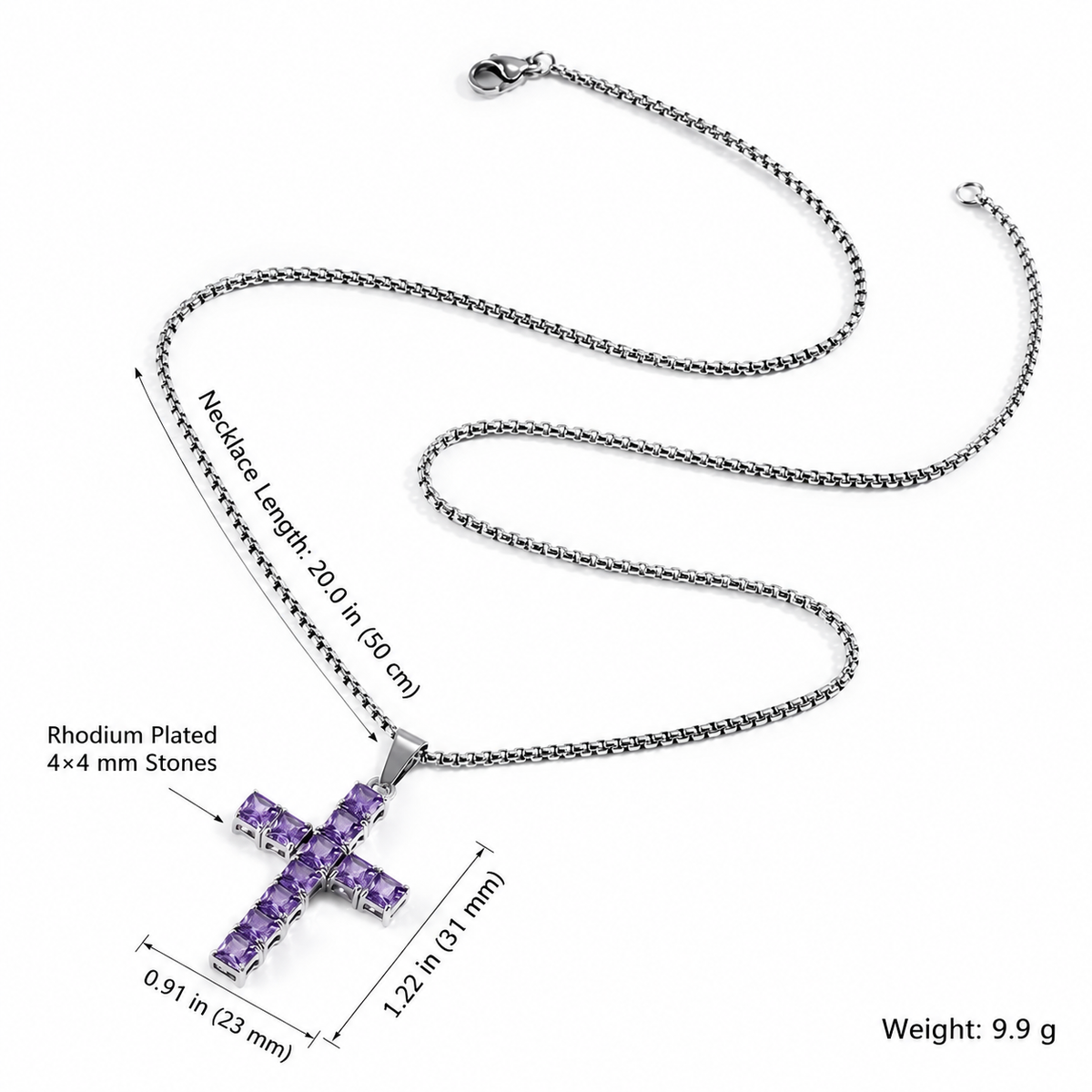 Square Gemstone Cross Necklace - Unisex Streetwear Jewelry