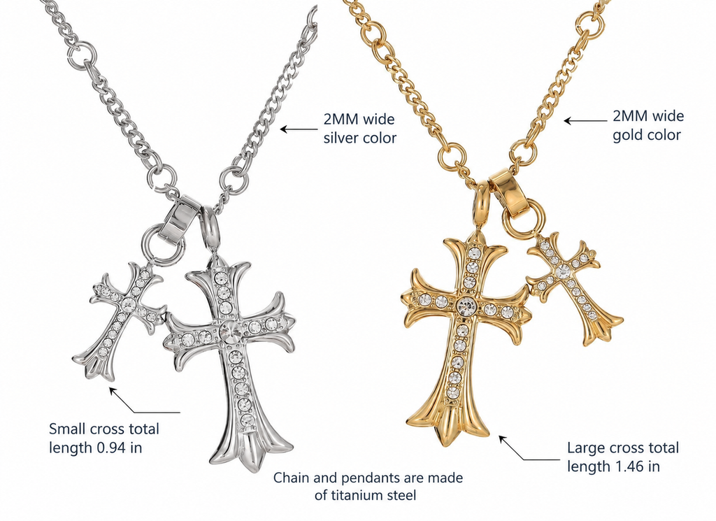 Colored Gemstone Titanium Steel Cross Necklace - Statement Jewelry