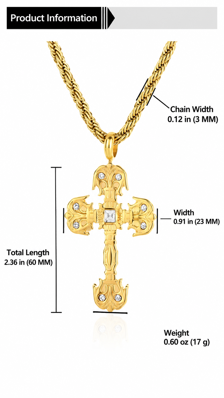 Gothic Baroque Cross Pendant Necklace - Dark Aesthetic Jewelry